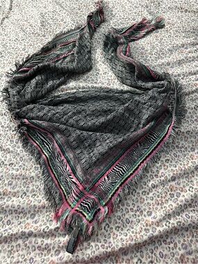 Express Black Triangle Scarf with Pink and Multicolor Stripes